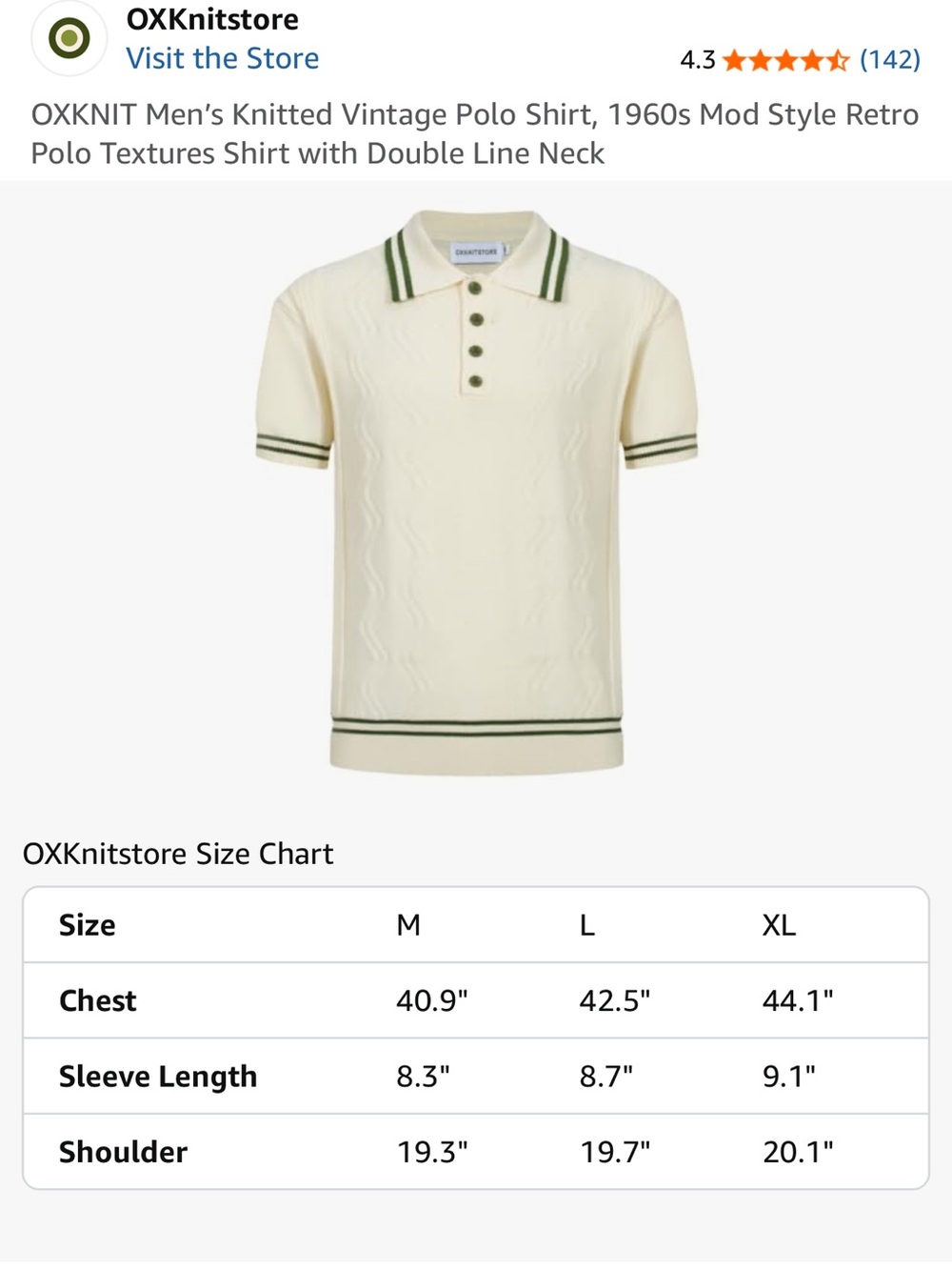 OXKNIT Men's Vintage Knit Polo in Cream with Green Trim